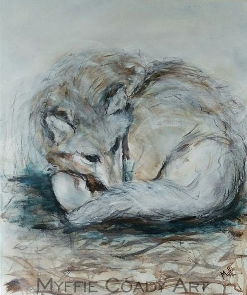 fox, animal art, acrylic and charcoal on canvas - Myffie Coady Australian artist – contemporary art & paintings for interior design & home décor