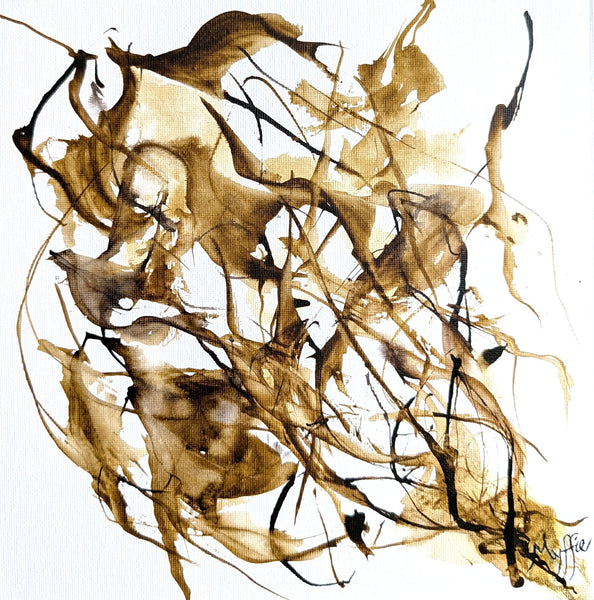 Original autumn leaves painting by Myffie Coady in soft rust, ochre and grey tones.