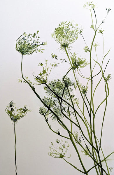 Cow parsley painting inspired by movement and wind, contemporary artwork by Myffie.
